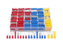 Insulated Electrical Wire Terminals - Ring, Butt, Spade, Fork Connector Kit - Red, Blue, Yellow